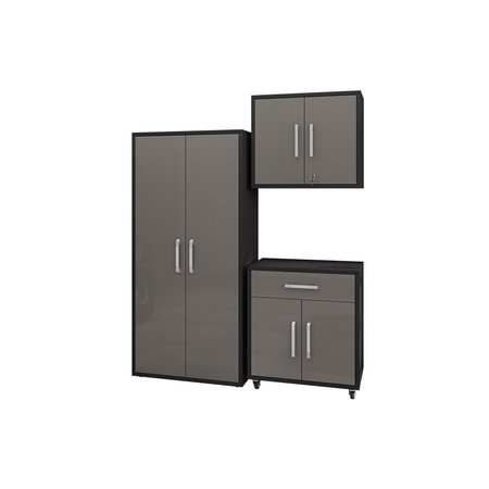 Eiffel 3-Piece Garage Set in Matte Black and Grey -  MANHATTAN COMFORT, 3-255BMC85